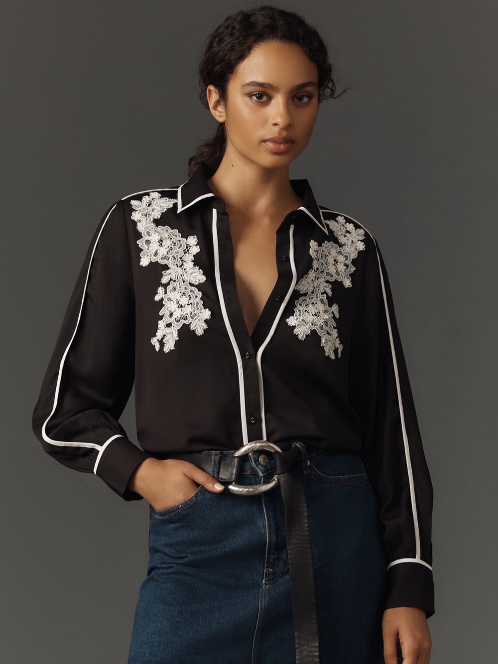 Ranna Gill Ariana Embellished  Buttondown Shirt Size XS NWT